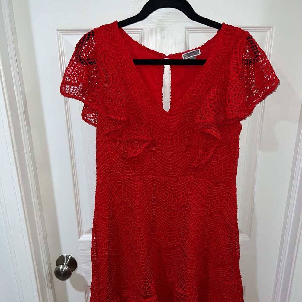 Chelsea28 - Red Lace Ruffle-Sleeved Dress (Size XL)
